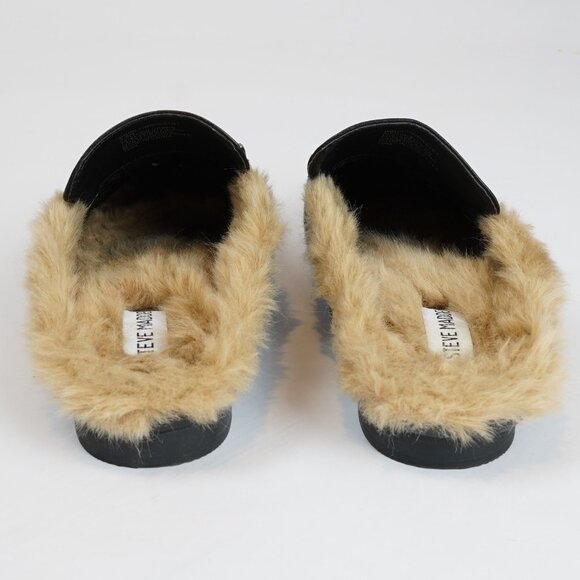 Steve Madden Khloe Faux-Fur lined Leather Mules Black Gold - Women's 9.5 - Picture 5 of 6